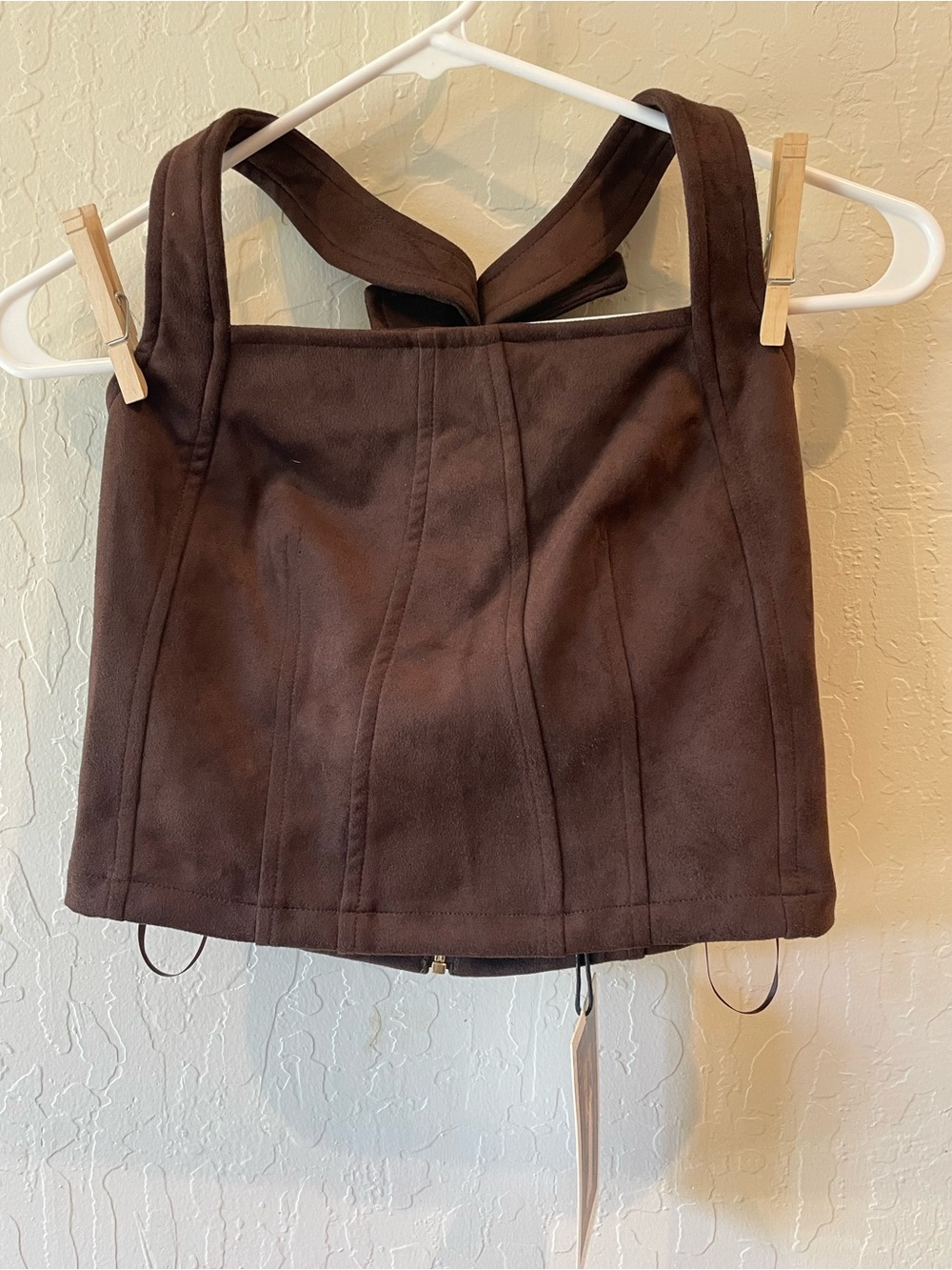 Sincerly Jules Dark Brown Suede-Look Corset Crop Top